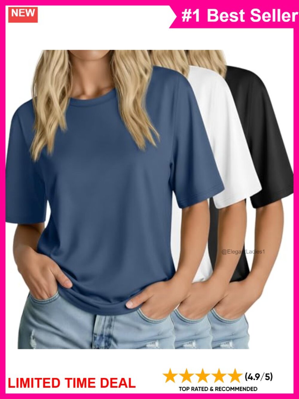 3 Pack Women's Half Sleeve Crew Neck T-Shirts Loose Fit Polyester Cotton Spandex